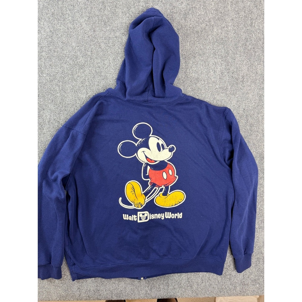 Walt Disney World Mickey Mouse Full Zip Hoodie Mens Size XL Blue 1928 Graphic